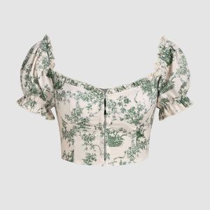 Toile de Jouy Ruffle Hem Blouse